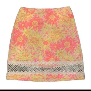 Lilly Pulitzer Corrie Skirt Pink Yellow Sunkissed With A Glow Womens Size 2